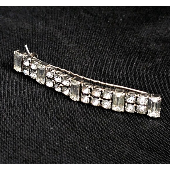 ART DECO Prong Set Crystal Barrett French Clasp Silver Tone Beauty 3.15"RARE EUC - Picture 3 of 9